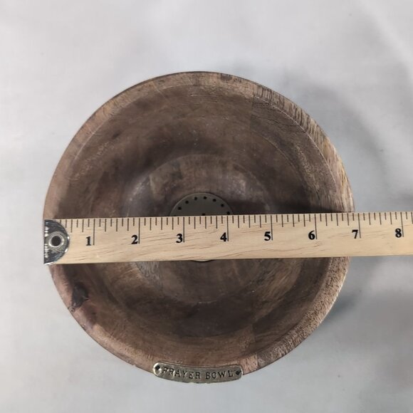 Mudpie Prayer Bowl Wood Wooden Brown Gold Cross Christian Catholic Boho MCM - Picture 8 of 9